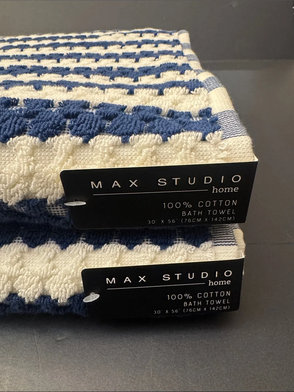 8pc MAX STUDIO 100% Cotton Textured Bath Towel Set - Blue/Off White